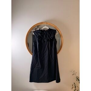 Halogen Shift Dress Women Small Black Excellent Ruffle Neck Sleeveless Cotton